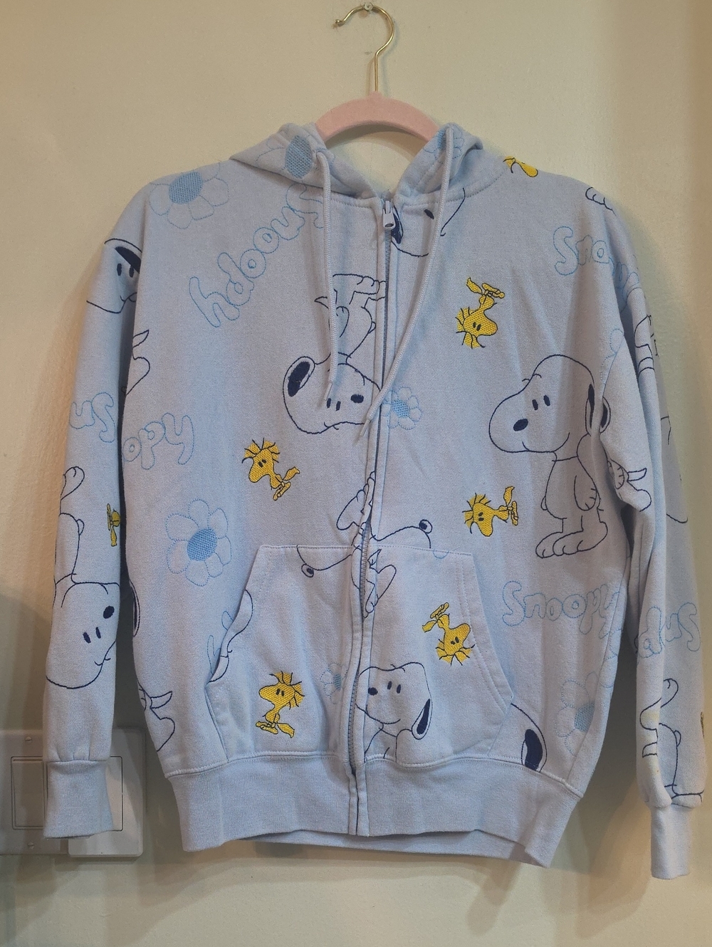 Peanuts Light Blue Kids Zip-Up Hoodie with Snoopy & Woodstock